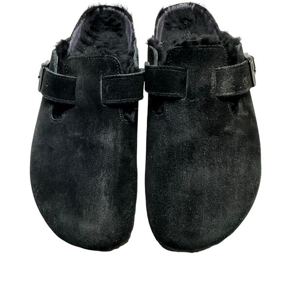 BIRKENSTOCK Black Shearling Lined Slippers Boston Clog Women's Size 6 - Picture 3 of 11
